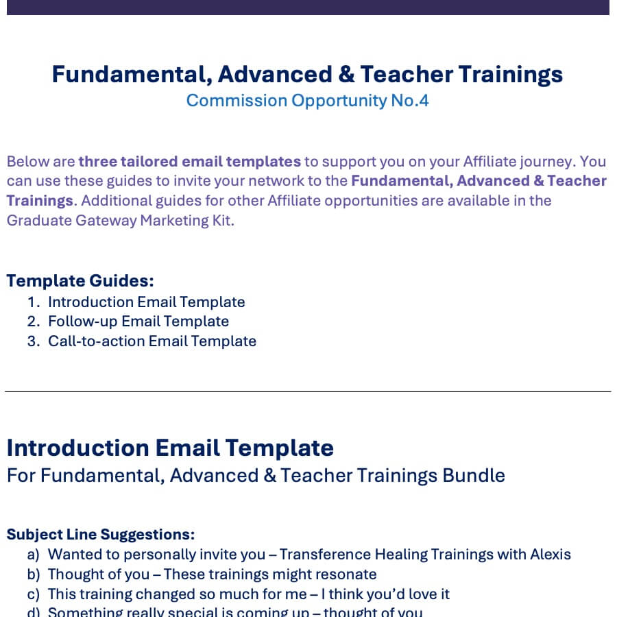 Email Templates: Fundamental, Advanced & Teacher Trainings